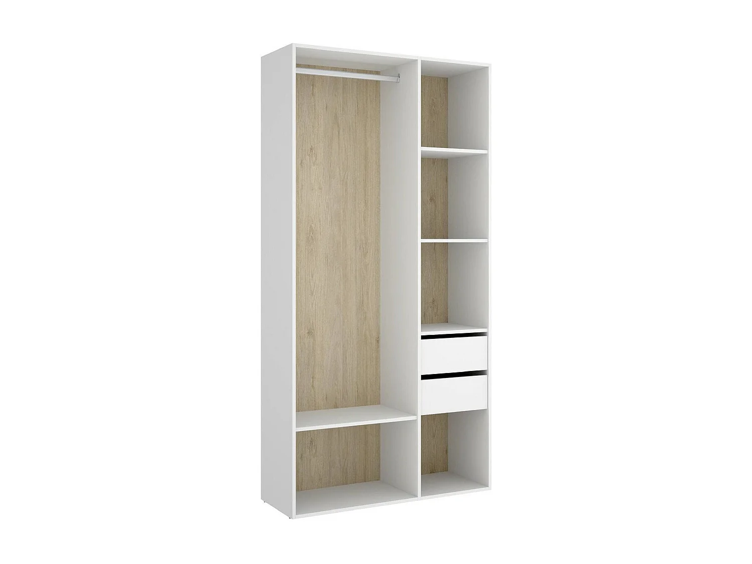 Dscot armário grande, mobiliário de quarto, roupeiro, roupeiro, 98x45 h205 cm, branco e carvalho