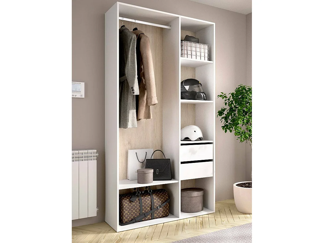 GroÃŸer Kleiderschrank Dscot, Schlafzimmermöbel, Schrank, Garderobe, 98x45 h205 cm, WeiÃŸ und Eiche