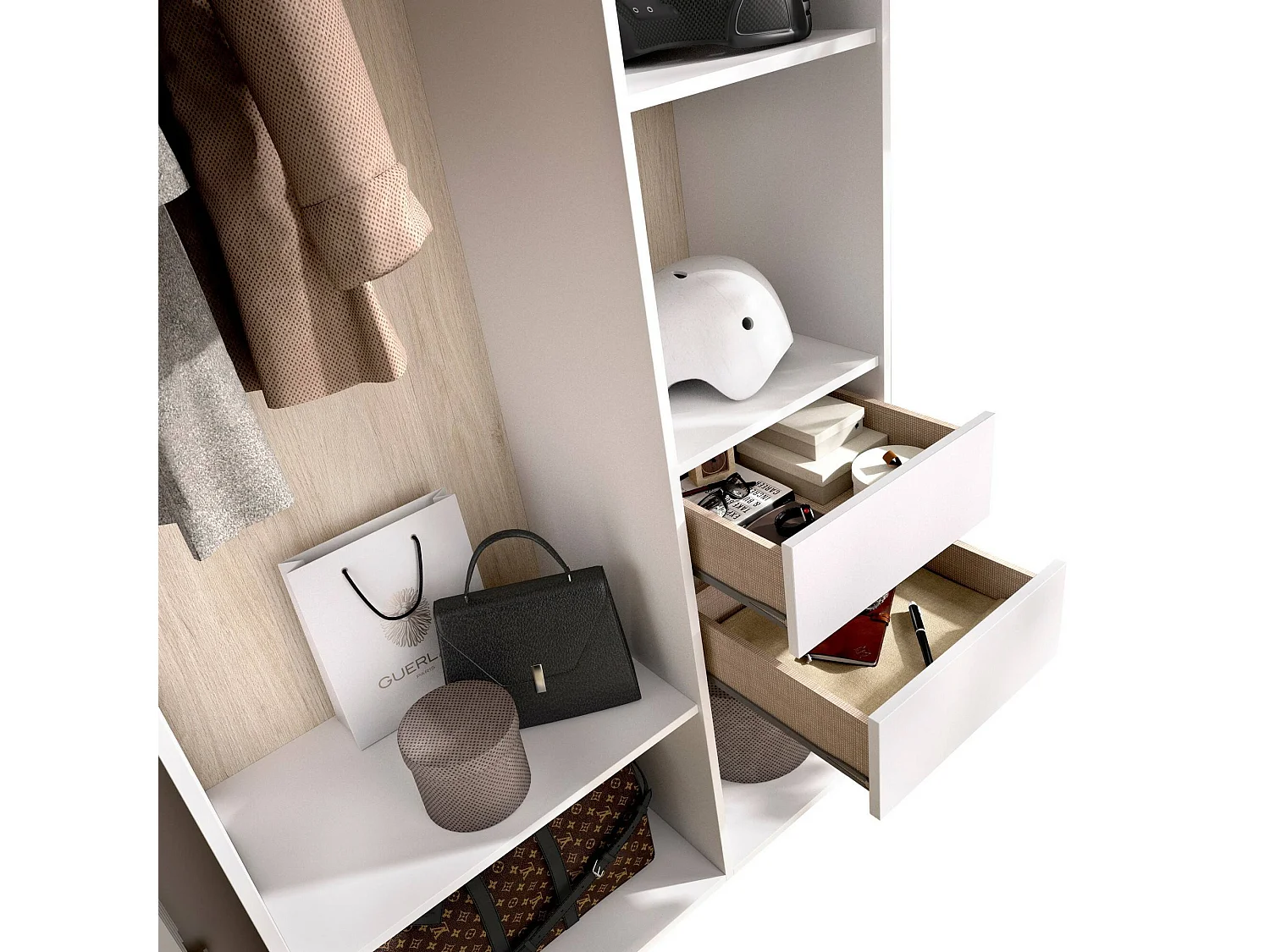 GroÃŸer Kleiderschrank Dscot, Schlafzimmermöbel, Schrank, Garderobe, 98x45 h205 cm, WeiÃŸ und Eiche