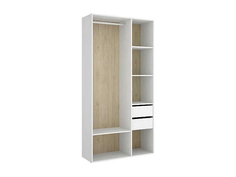 Dscot armário grande, mobiliário de quarto, roupeiro, roupeiro, 98x45 h205 cm, branco e carvalho