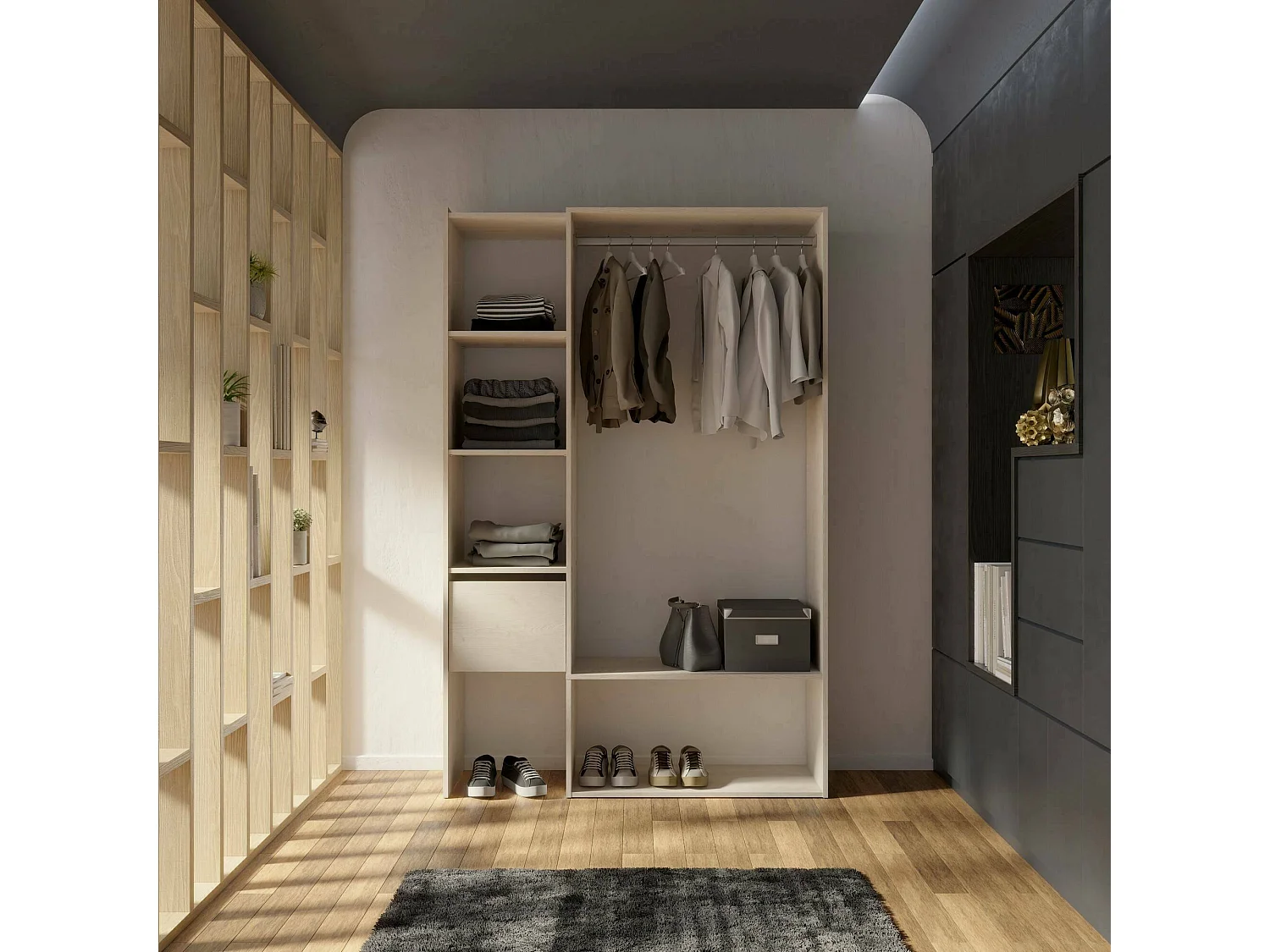 Grande Garde-robe Dcatle, Meubles de chambre, Penderie de plain-pied, Placard à vêtements, 119x40 h183 cm, Chêne clair