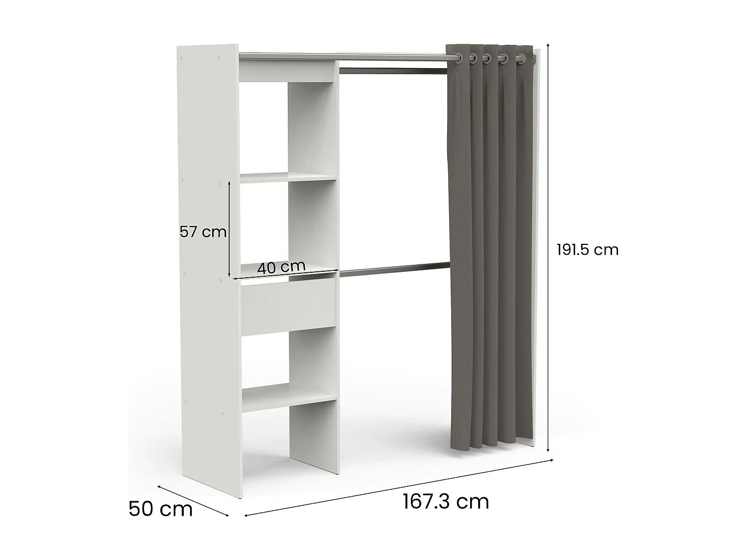 Grande Garde-robe Dcourtne, Meubles de chambre, Penderie de plain-pied, Placard à vêtements, 167x50 h192 cm, Blanc mat