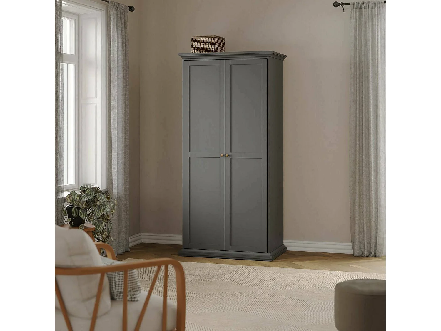 Garde-robe 2 portes Dschen, Meubles de chambre, Penderie de plain-pied, Placard à vêtements, 96x61 h201 cm, Gris