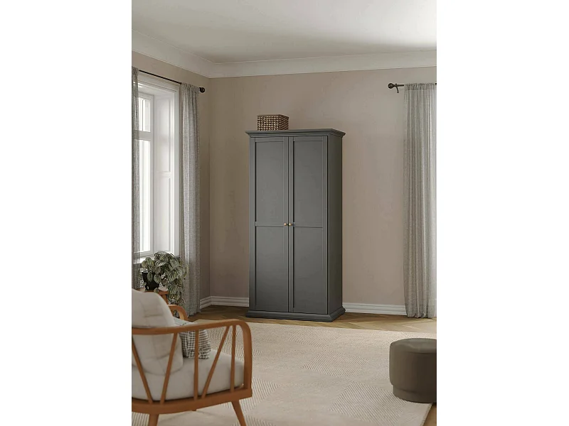 Garde-robe 2 portes Dschen, Meubles de chambre, Penderie de plain-pied, Placard à vêtements, 96x61 h201 cm, Gri