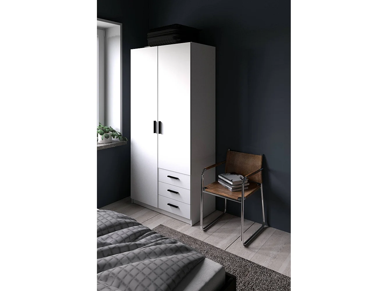 Garde-robe 2 portes Dscopon, Meubles de chambre, Penderie de plain-pied, Placard à vêtements, 99x50 h200 cm, Blanc