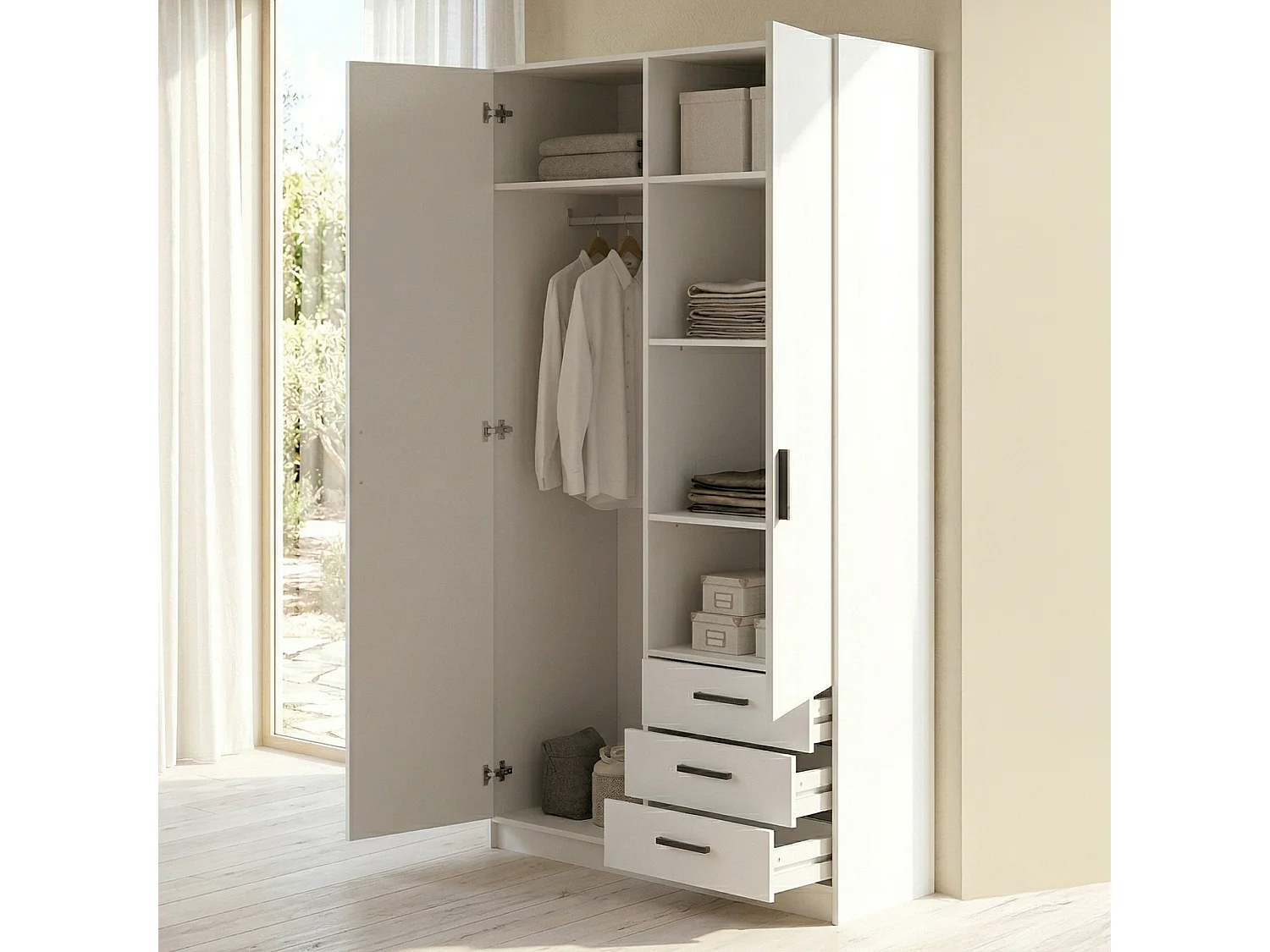 Garde-robe 2 portes Dscopon, Meubles de chambre, Penderie de plain-pied, Placard à vêtements, 99x50 h200 cm, Blanc