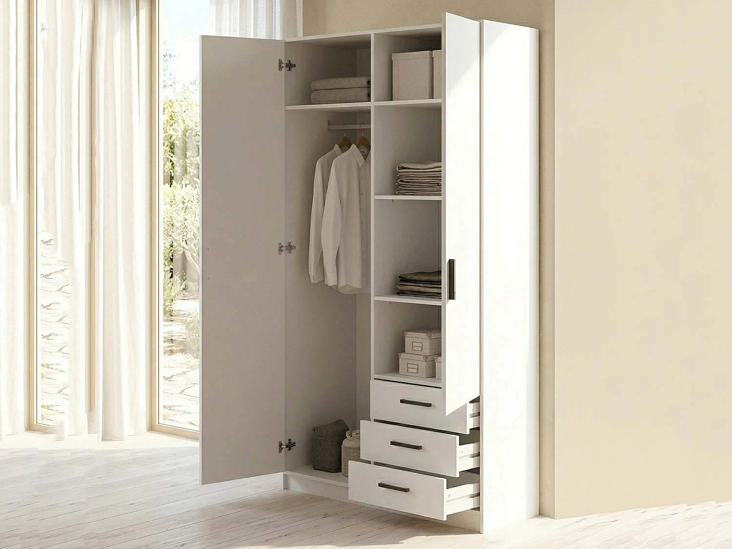 Garde-robe 2 portes Dscopon, Meubles de chambre, Penderie de plain-pied, Placard à vêtements, 99x50 h200 cm, Blanc