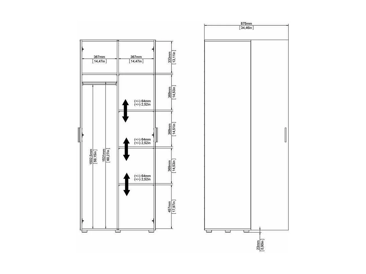 Garde-robe 2 portes Dscamacc, Meubles de chambre, Penderie de plain-pied, Placard à vêtements, 79x50 h201 cm, Noir