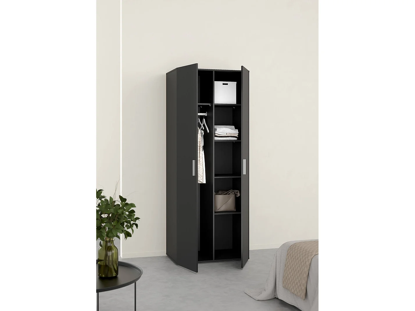 Armario 2 puertas Dscamacc, Muebles de dormitorio, Vestidor, Armario de ropa, 79x50 h201 cm, Negro