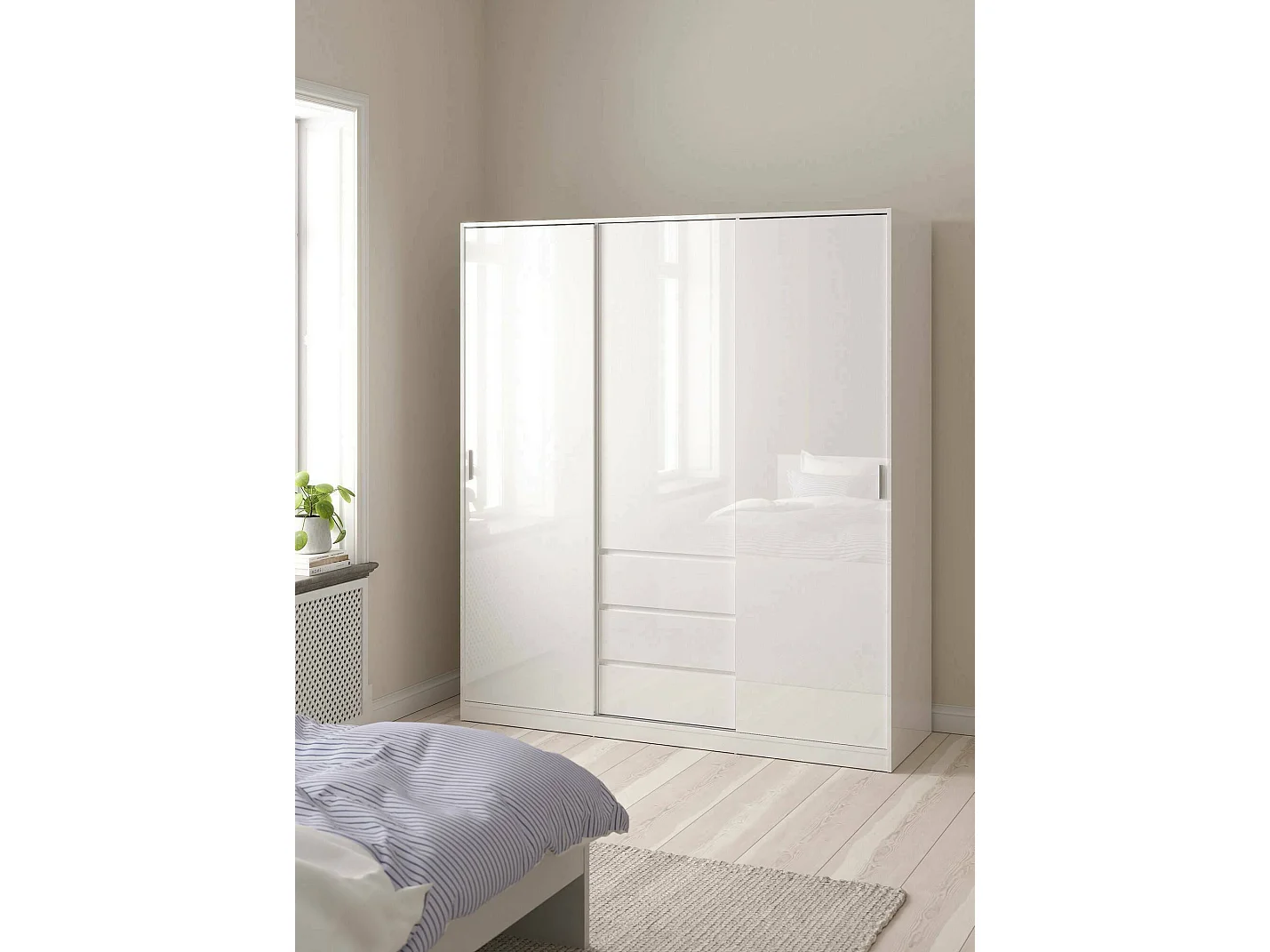 Armario 3 puertas Dveretou, Muebles de dormitorio, Vestidor, Armario de ropa, 177x60 h200 cm, Blanco