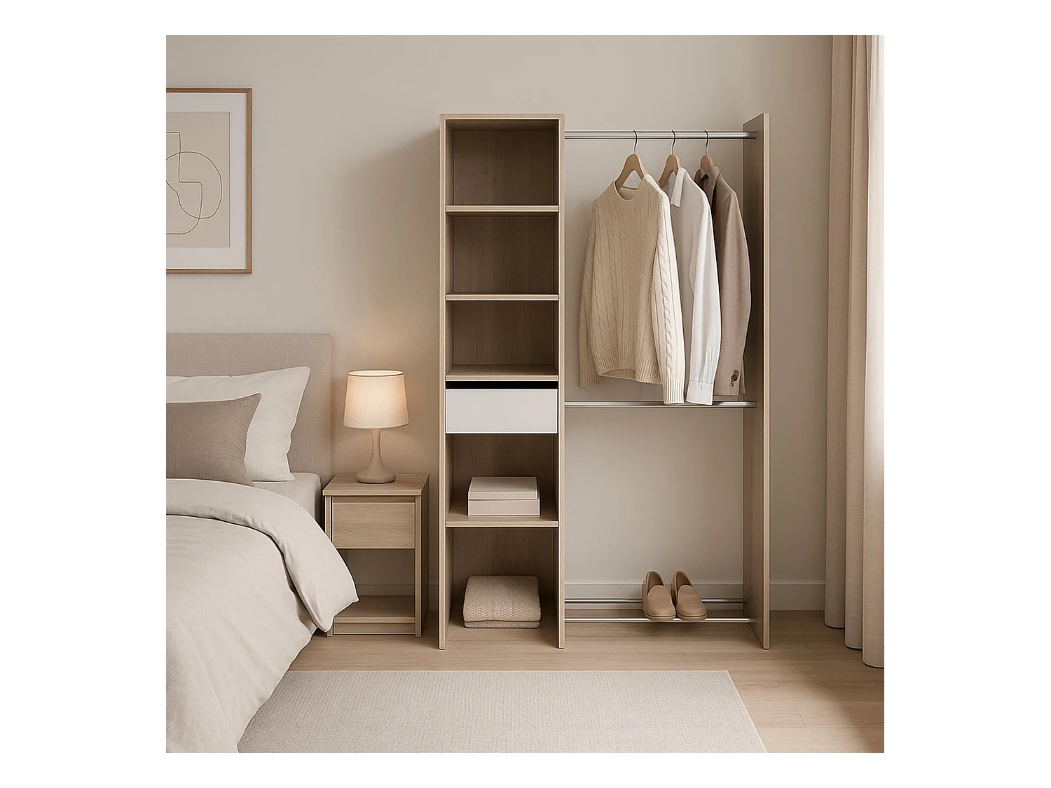 Grande Garde-robe Dyamashit, Meubles de chambre, Penderie de plain-pied, Placard à vêtements, 118x40 h183 cm, Chêne et Blanc mat
