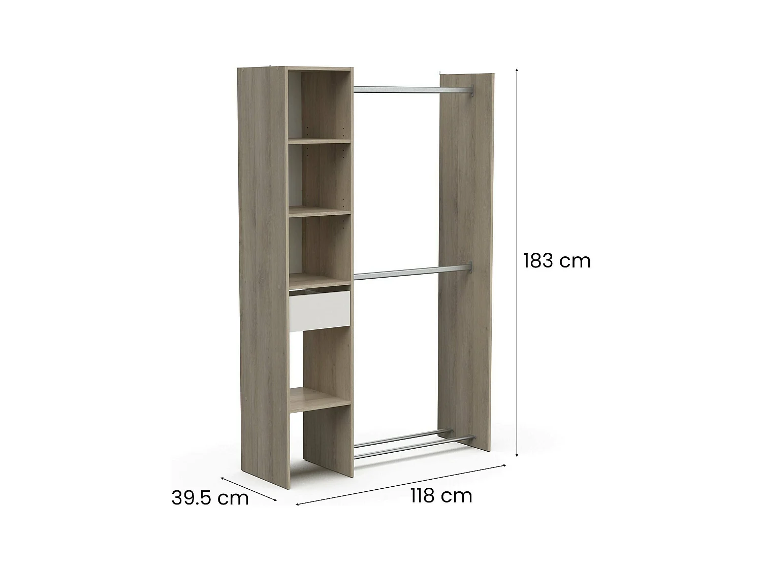 Grande Garde-robe Dyamashit, Meubles de chambre, Penderie de plain-pied, Placard à vêtements, 118x40 h183 cm, Chêne et Blanc mat