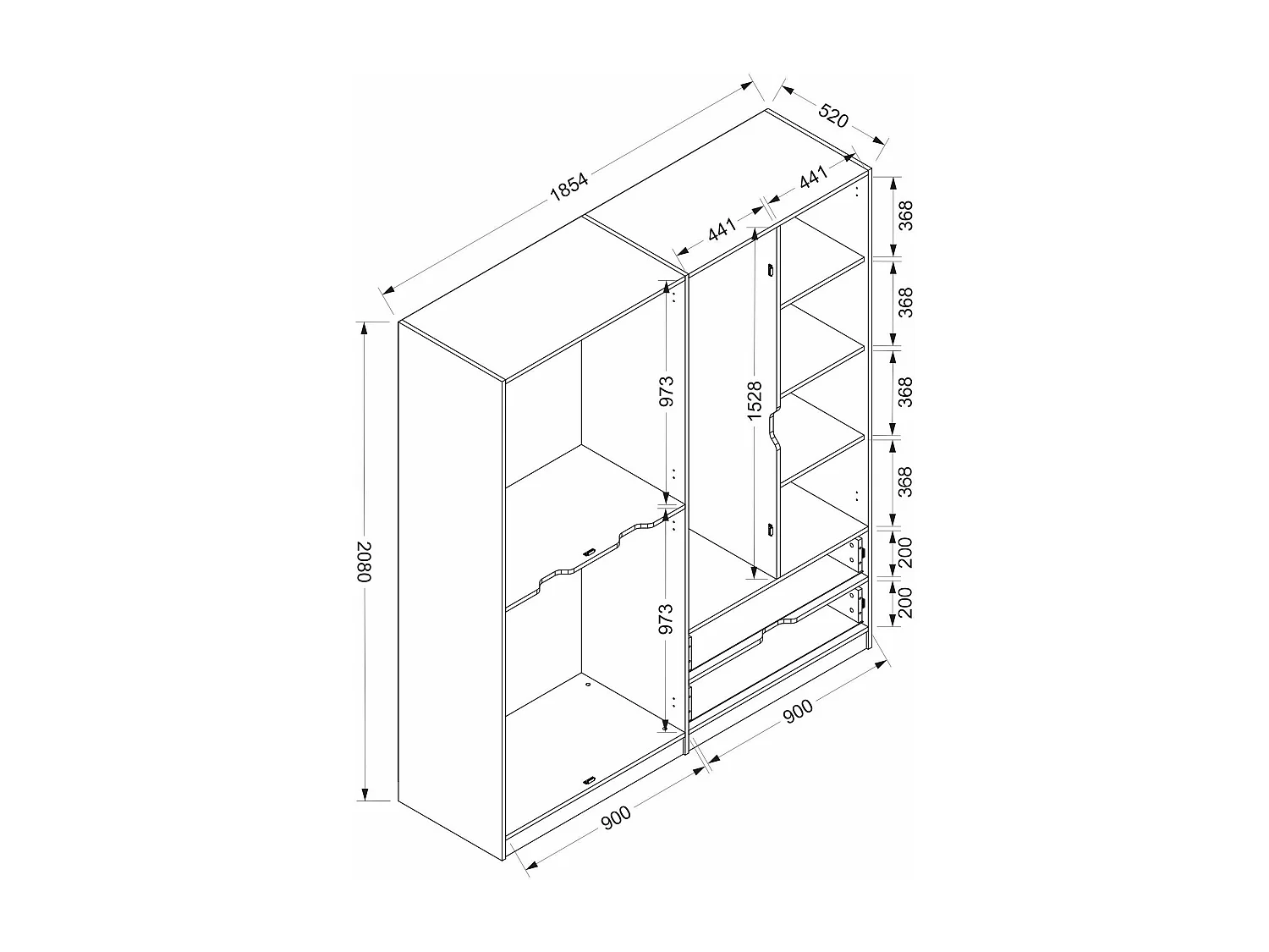 Dmora - Guardaroba grande Odalys, 185x52 h208 cm, Bianco e Oro