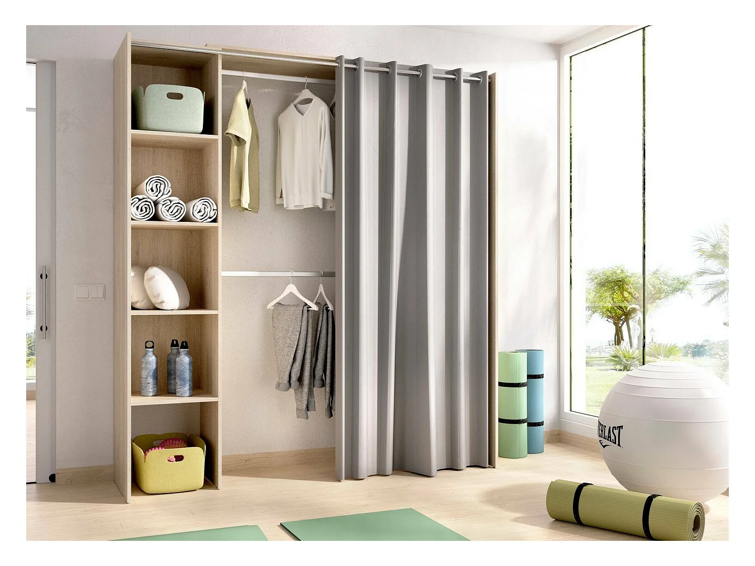Grande Garde-robe Dyoun, Meubles de chambre, Penderie de plain-pied, Placard à vêtements, 180x50 h205 cm, Chêne clair