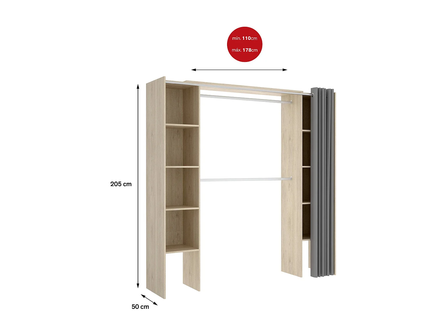 Dmora - Guardaroba grande Caloy, 180x50 h205 cm, Rovere