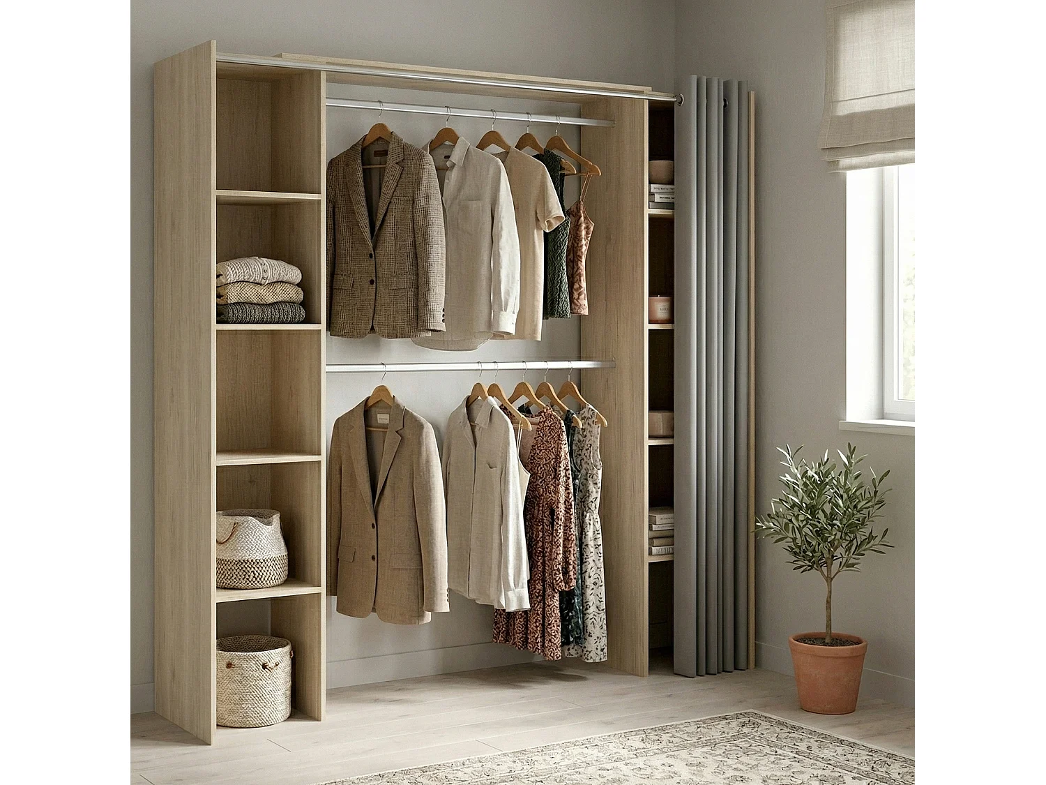Dyoun grande guarda-roupa, mobiliário de quarto, roupeiro, roupeiro, 180x50 h205 cm, carvalho