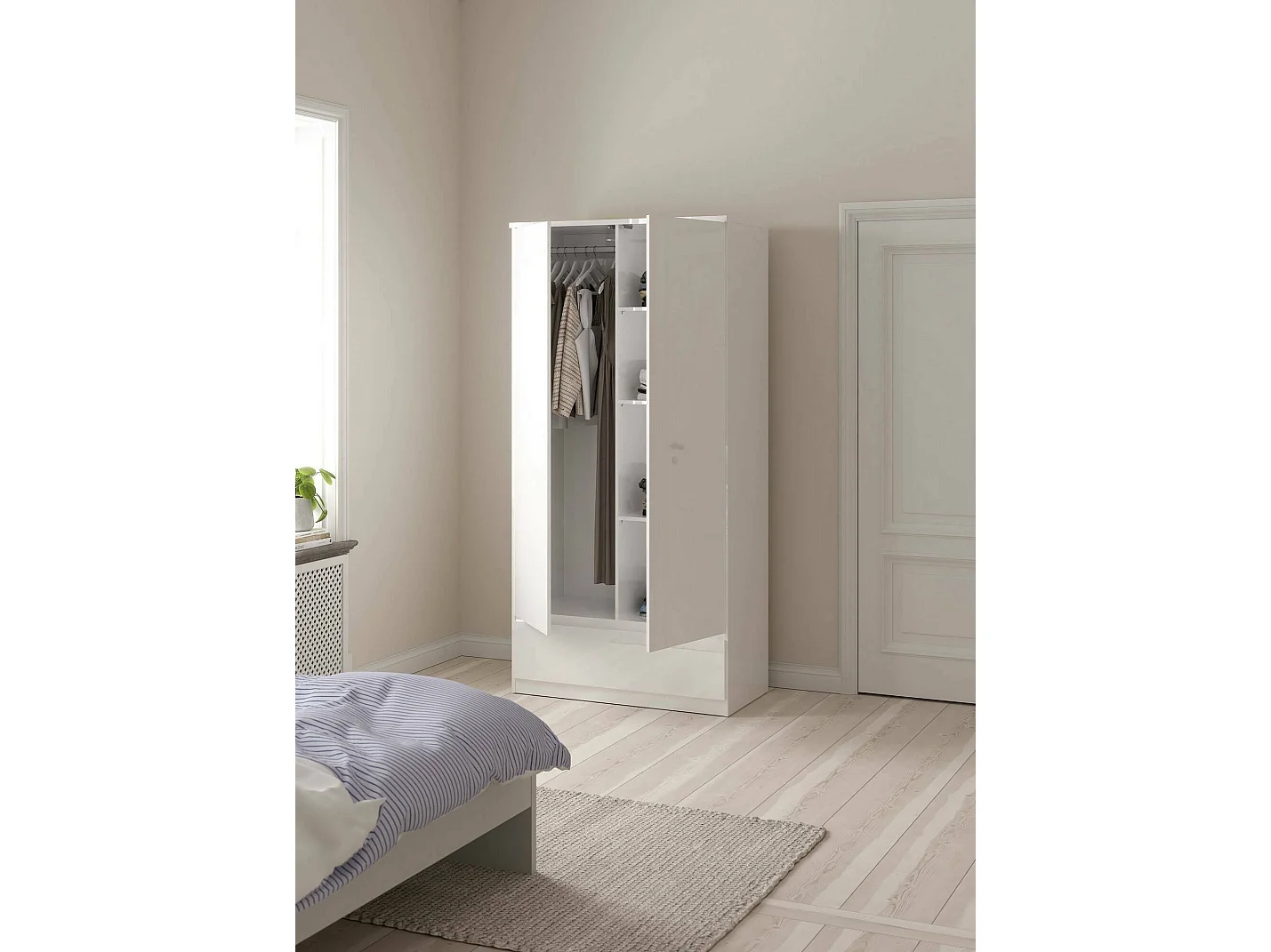 Armário Dsecch de 2 portas, Móveis de quarto, Armário, Armário, 99x50 h201 cm, Branco