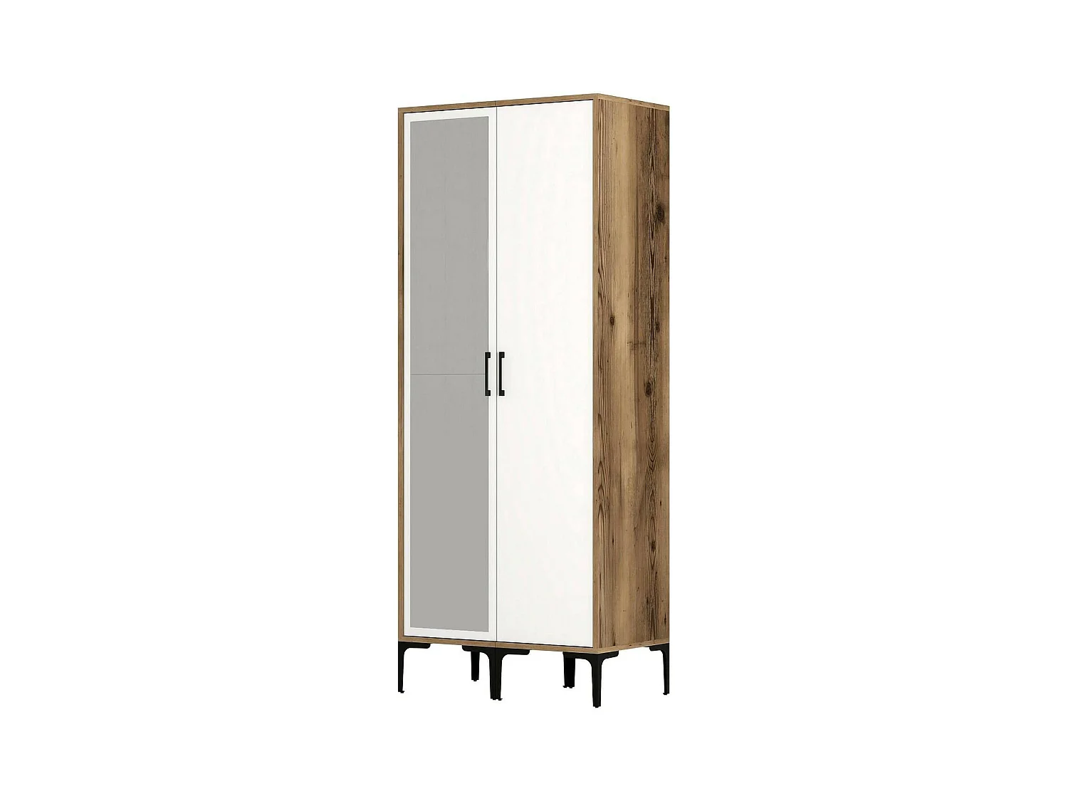Garde-robe 2 portes Dbergonz, Meubles de chambre, Penderie de plain-pied, Placard à vêtements, 80x201h48 cm, Noyer et Blanc