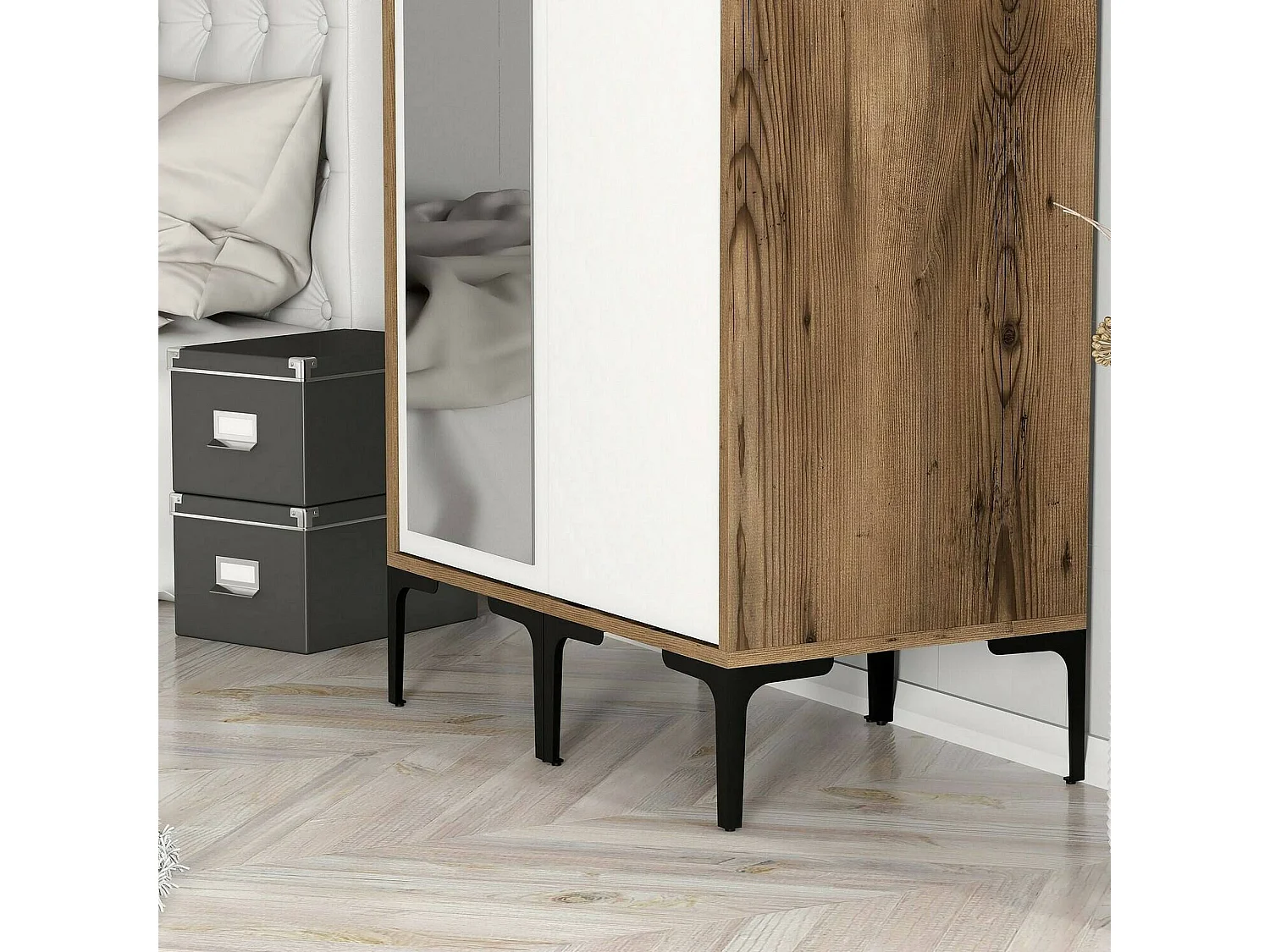 Garde-robe 2 portes Dbergonz, Meubles de chambre, Penderie de plain-pied, Placard à vêtements, 80x201h48 cm, Noyer et Blanc