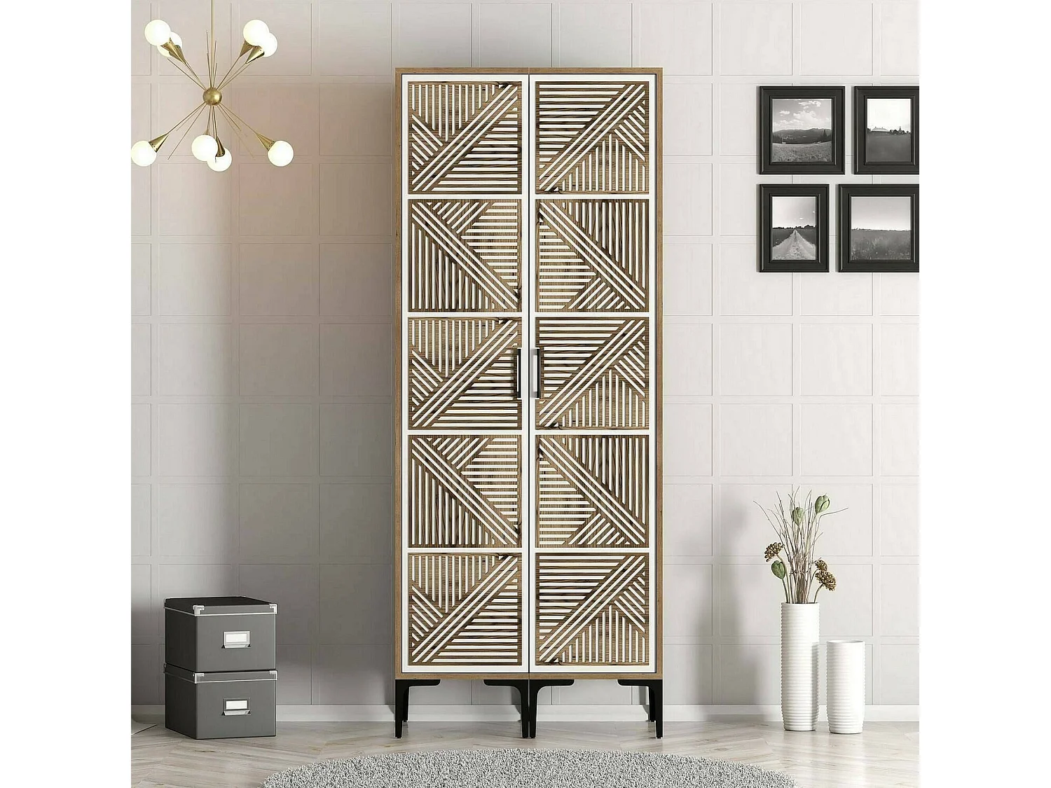 Garde-robe 2 portes Dbonanse, Meubles de chambre, Penderie de plain-pied, Placard à vêtements, 80x201h48 cm, Noyer et Blanc