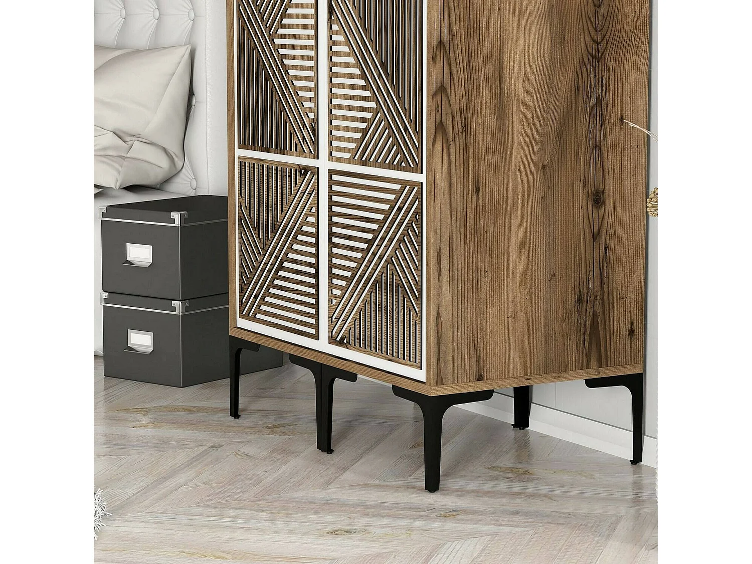 Kleiderschrank 2 Türen Dbonanse, Schlafzimmermöbel, Schrank, Garderobe, 80x201h48 cm, Walnuss und WeiÃŸ