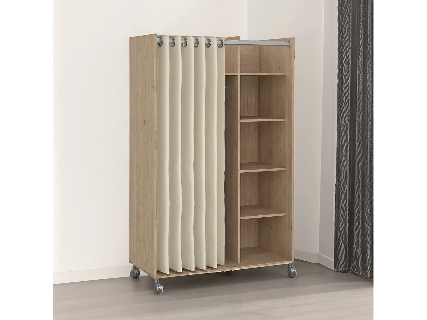 Grande Garde-robe Dsesi, Meubles de chambre, Penderie de plain-pied, Placard à vêtements, 100x48 h160 cm, Chêne clair et Beige