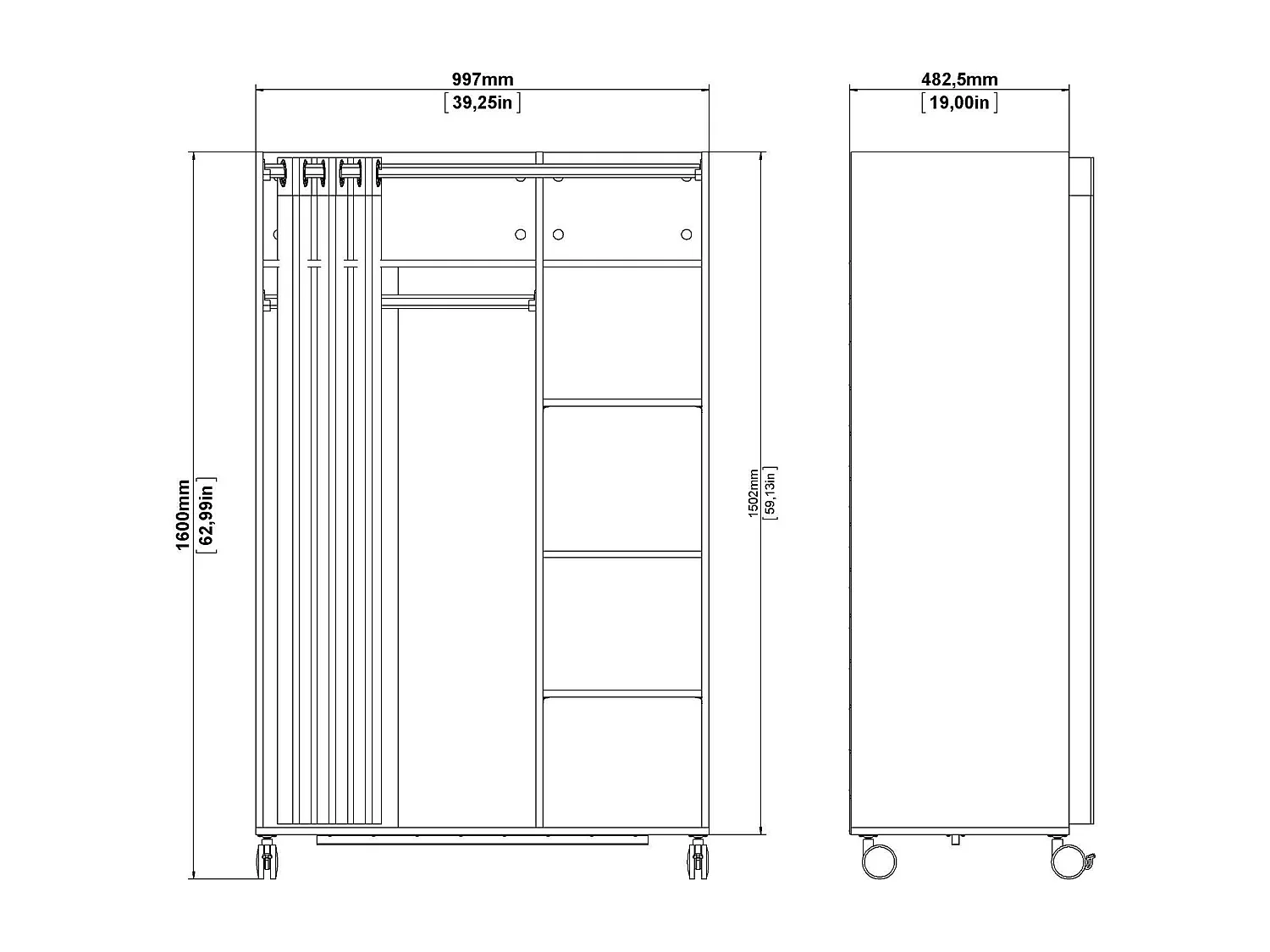 Dsesi grote kledingkast, Slaapkamermeubel, Inloopkast, Kledingkast, 100x48 h160 cm, Eiken en Beige