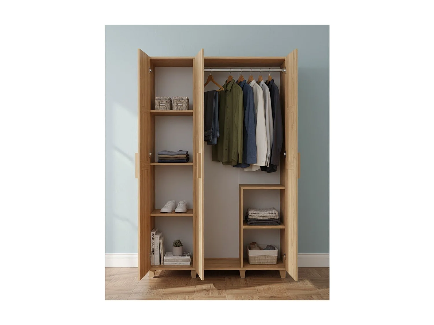 Garde-robe 3 portes Dpiacer, Meubles de chambre, Penderie de plain-pied, Placard à vêtements, 120x48h189 cm, Chêne