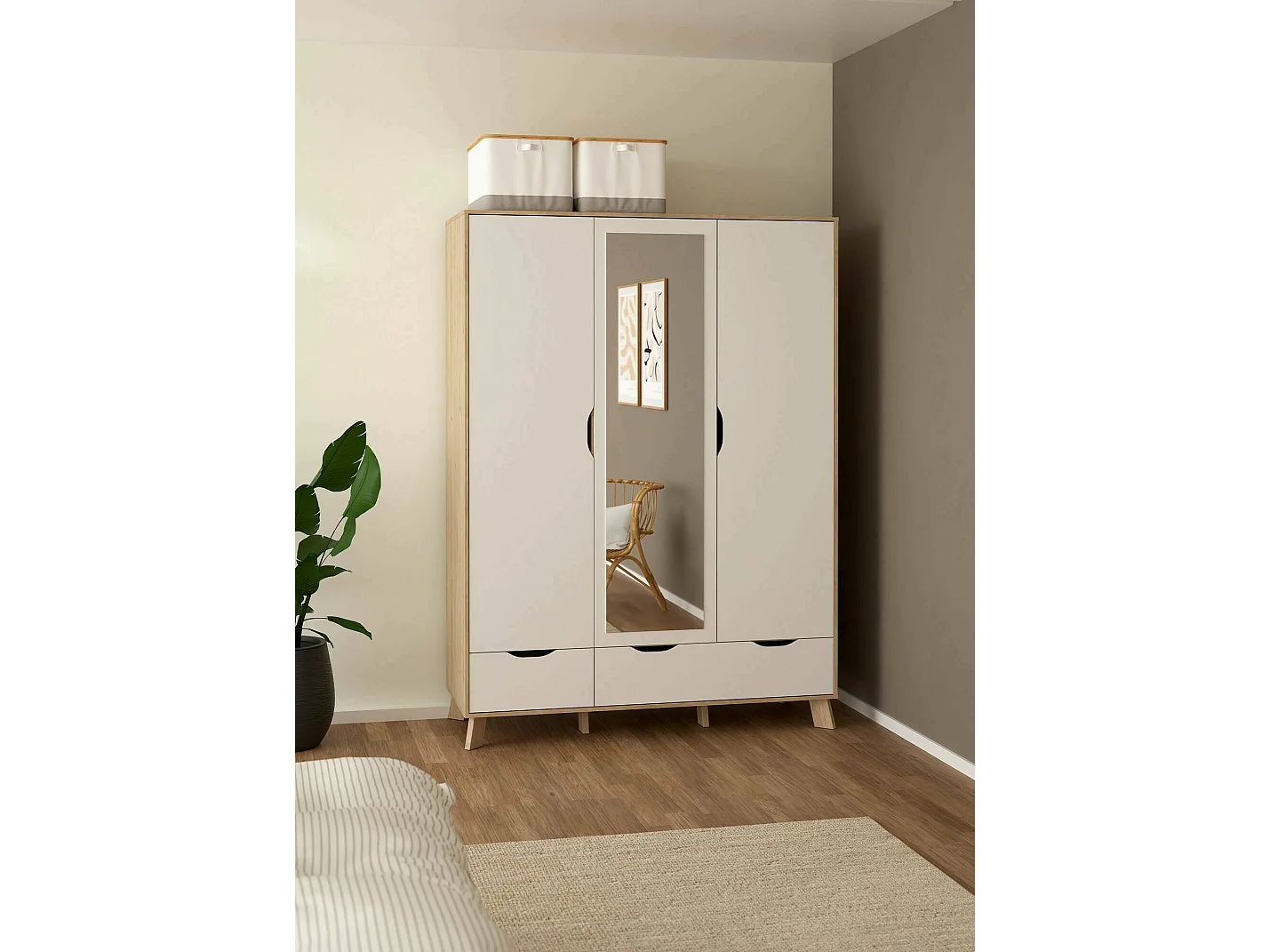 Guardaroba 2 Ante Pyarr, 4 Ripiani, 58.1x201h cm Bianco, Armadio Camera da Letto