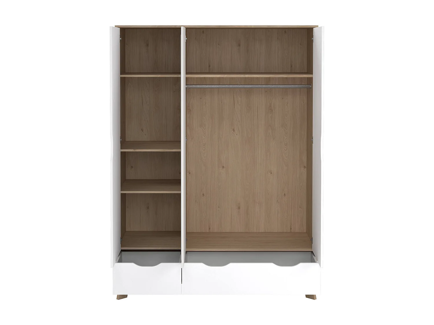 Dscalis 2-deurskast, Slaapkamermeubel, Inloopkast, Kledingkast, 147x58 h201 cm, Eiken en Wit