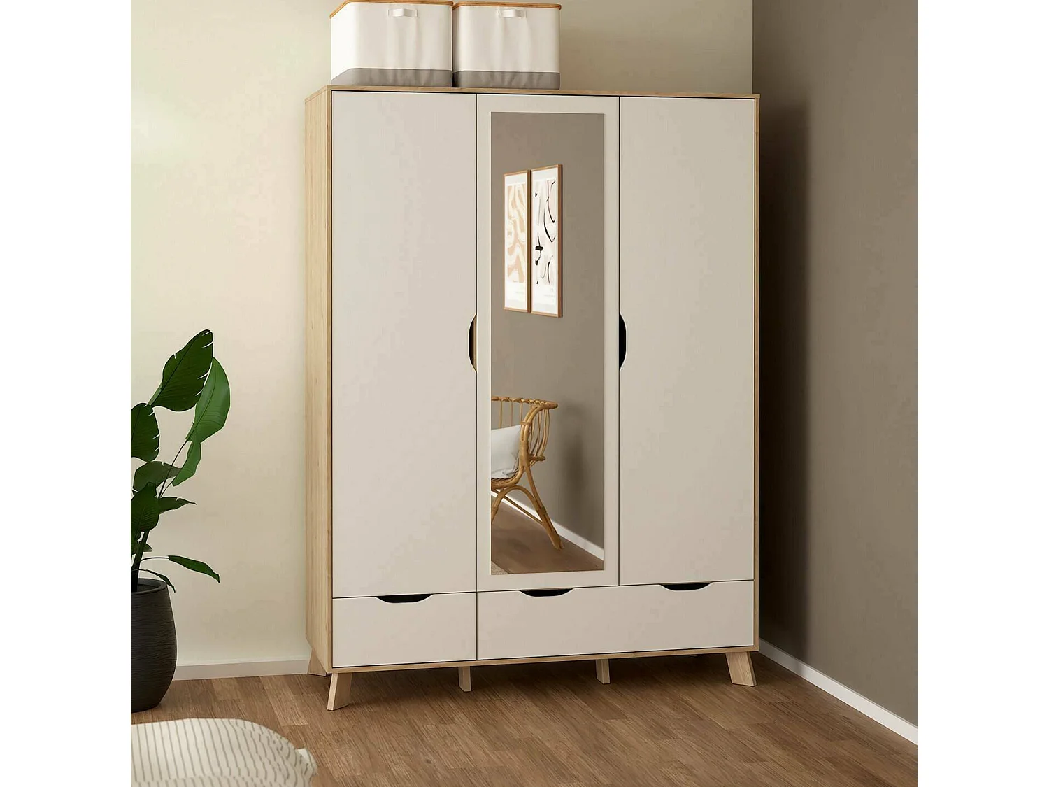Roupeiro Dscalis 2 portas, mobiliário de quarto, roupeiro, roupeiro, 147x58 h201 cm, carvalho e branco