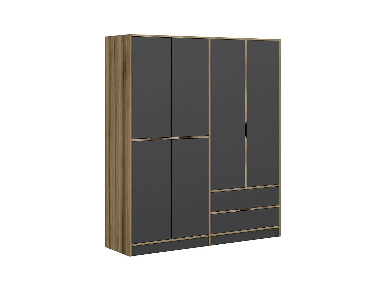 Grande Garde-robe Dmoussaman, Meubles de chambre, Penderie de plain-pied, Placard à vêtements, 185x52 h208 cm, Noir et Or