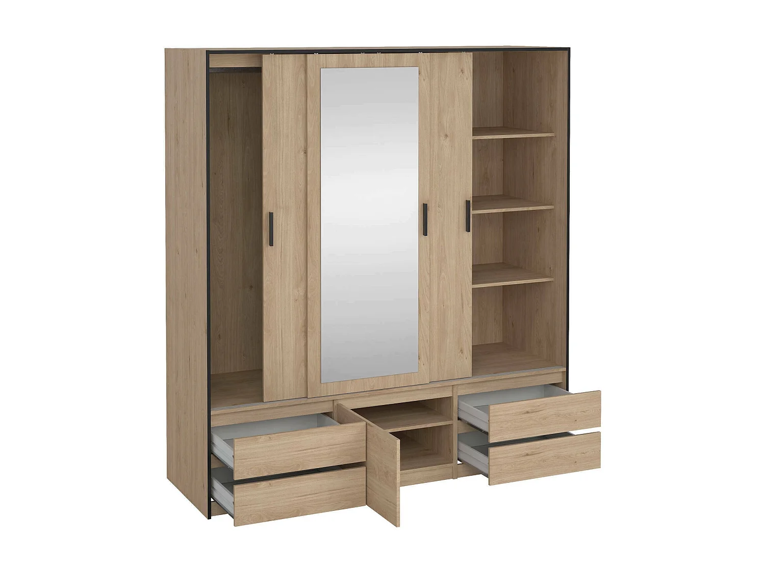 Dpuscedd grote multifunctionele kledingkast, Multifunctionele kast, Schoenenrekkast, Schoenenkast, 181x60 h200 cm, Eiken