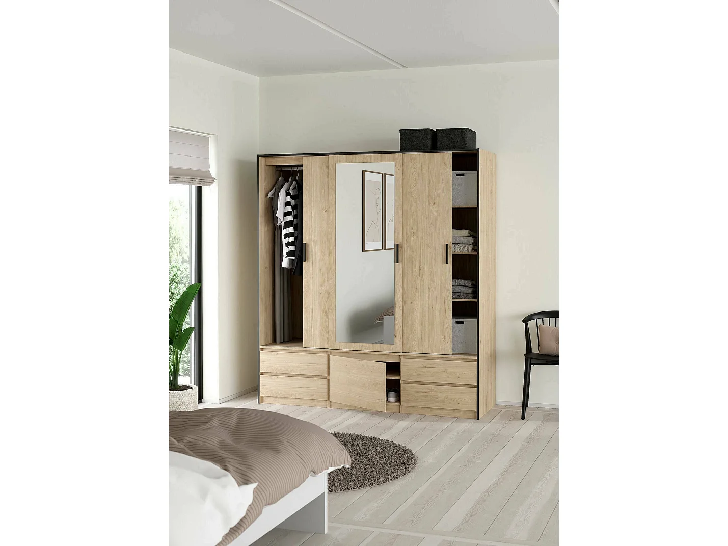 Dpuscedd grote multifunctionele kledingkast, Multifunctionele kast, Schoenenrekkast, Schoenenkast, 181x60 h200 cm, Eiken