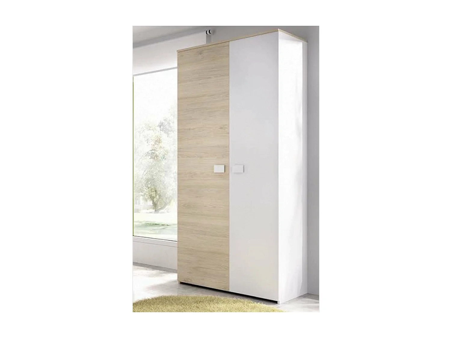Garde-robe 2 portes Dcantla, Meubles de chambre, Penderie de plain-pied, Placard à vêtements, 90x53 h202 cm, Blanc et Chêne clair