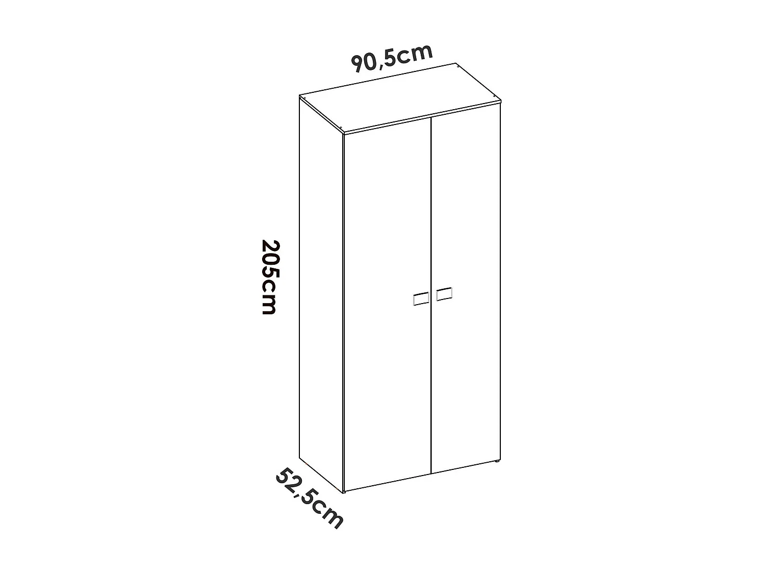 Garde-robe 2 portes Dcantla, Meubles de chambre, Penderie de plain-pied, Placard à vêtements, 90x53 h202 cm, Blanc et Chêne clair