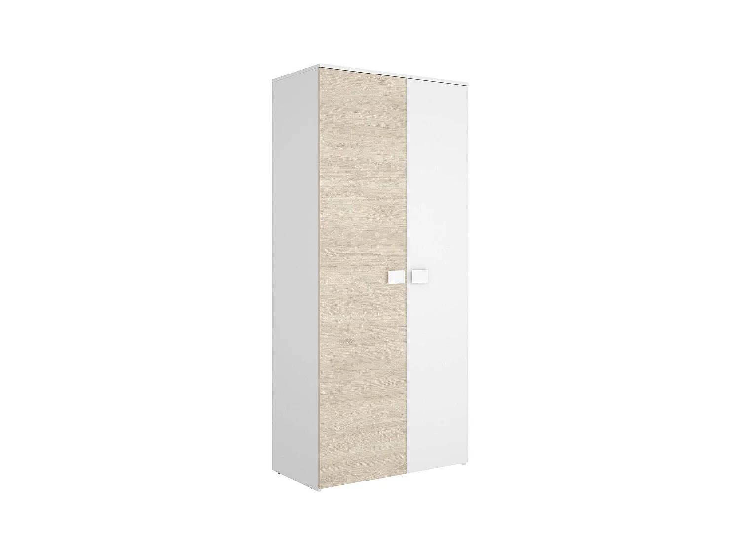 Garde-robe 2 portes Dcantla, Meubles de chambre, Penderie de plain-pied, Placard à vêtements, 90x53 h202 cm, Blanc et Chêne clair