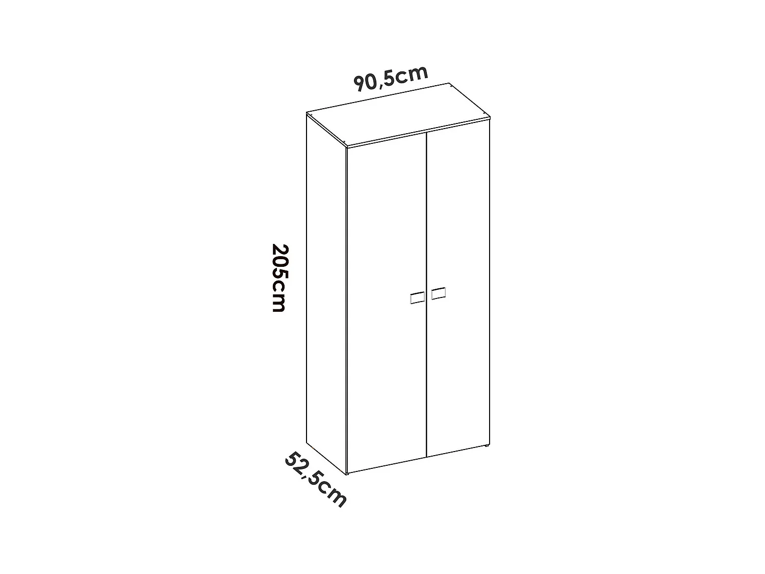 Garde-robe 2 portes Dcantla, Meubles de chambre, Penderie de plain-pied, Placard à vêtements, 90x53 h202 cm, Blanc et Chêne clair