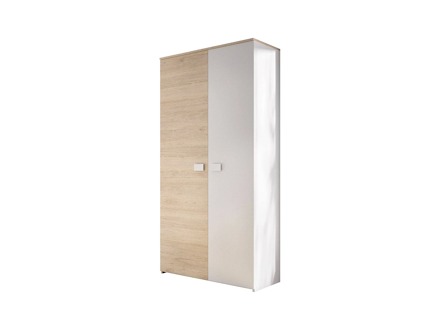 Garde-robe 2 portes Dcantla, Meubles de chambre, Penderie de plain-pied, Placard à vêtements, 90x53 h202 cm, Blanc et Chêne clair