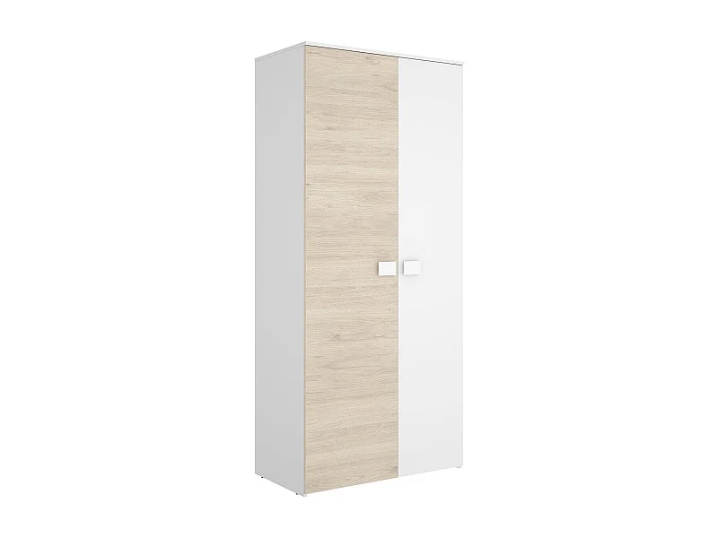 Garde-robe 2 portes Dcantla, Meubles de chambre, Penderie de plain-pied, Placard à vêtements, 90x53 h202 cm, Blanc et Chêne clair