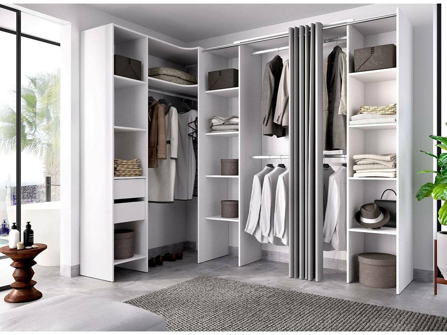 Grande Garde-robe Dmacintyr, Meubles de chambre, Penderie de plain-pied, Placard à vêtements, 234x141 h205 cm, Blanc