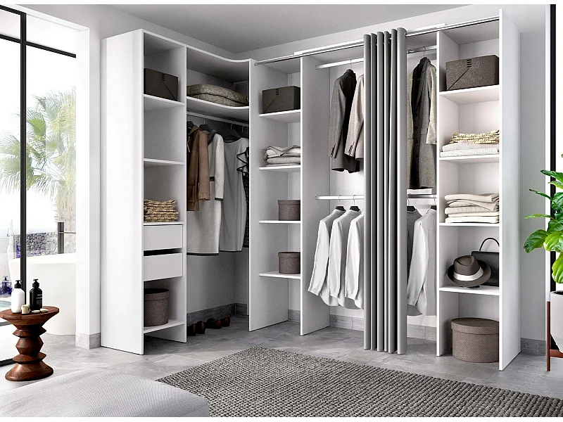 Grande Garde-robe Dmacintyr, Meubles de chambre, Penderie de plain-pied, Placard à vêtements, 234x141 h205 cm, Blanc