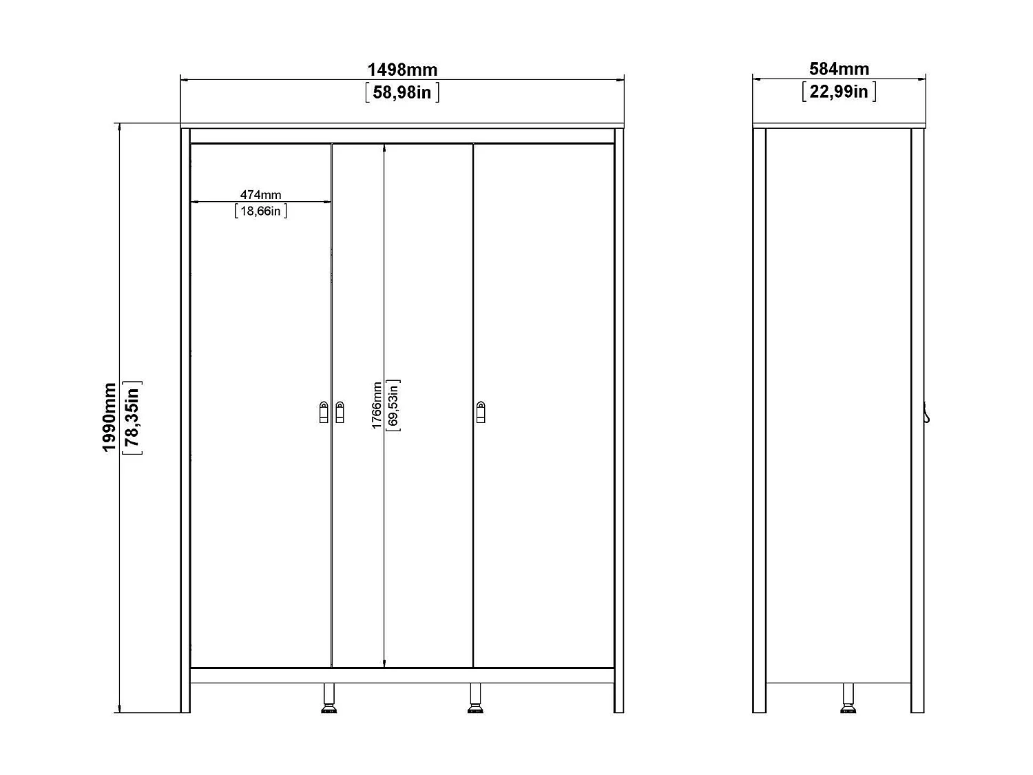 Garde-robe 3 portes Dsemiol, Meubles de chambre, Penderie de plain-pied, Placard à vêtements, 150x58 h199 cm, Blanc