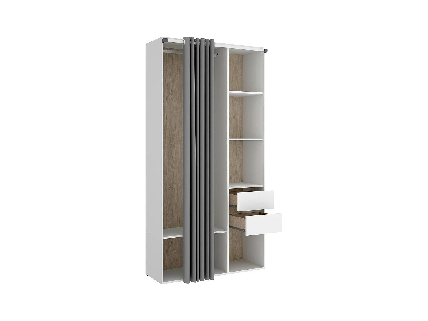Grande Garde-robe Dscot, Meubles de chambre, Penderie de plain-pied, Placard à vêtements, 98x53 h205 cm, Blanc et Chêne clair