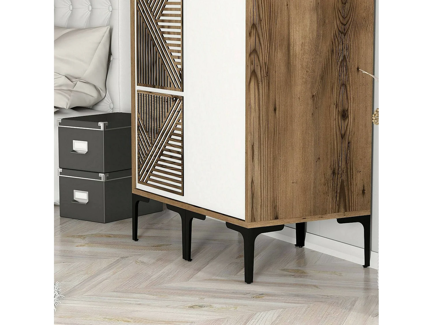 Garde-robe 2 portes Dbenkovi, Meubles de chambre, Penderie de plain-pied, Placard à vêtements, 80x201h48 cm, Noyer et Blanc