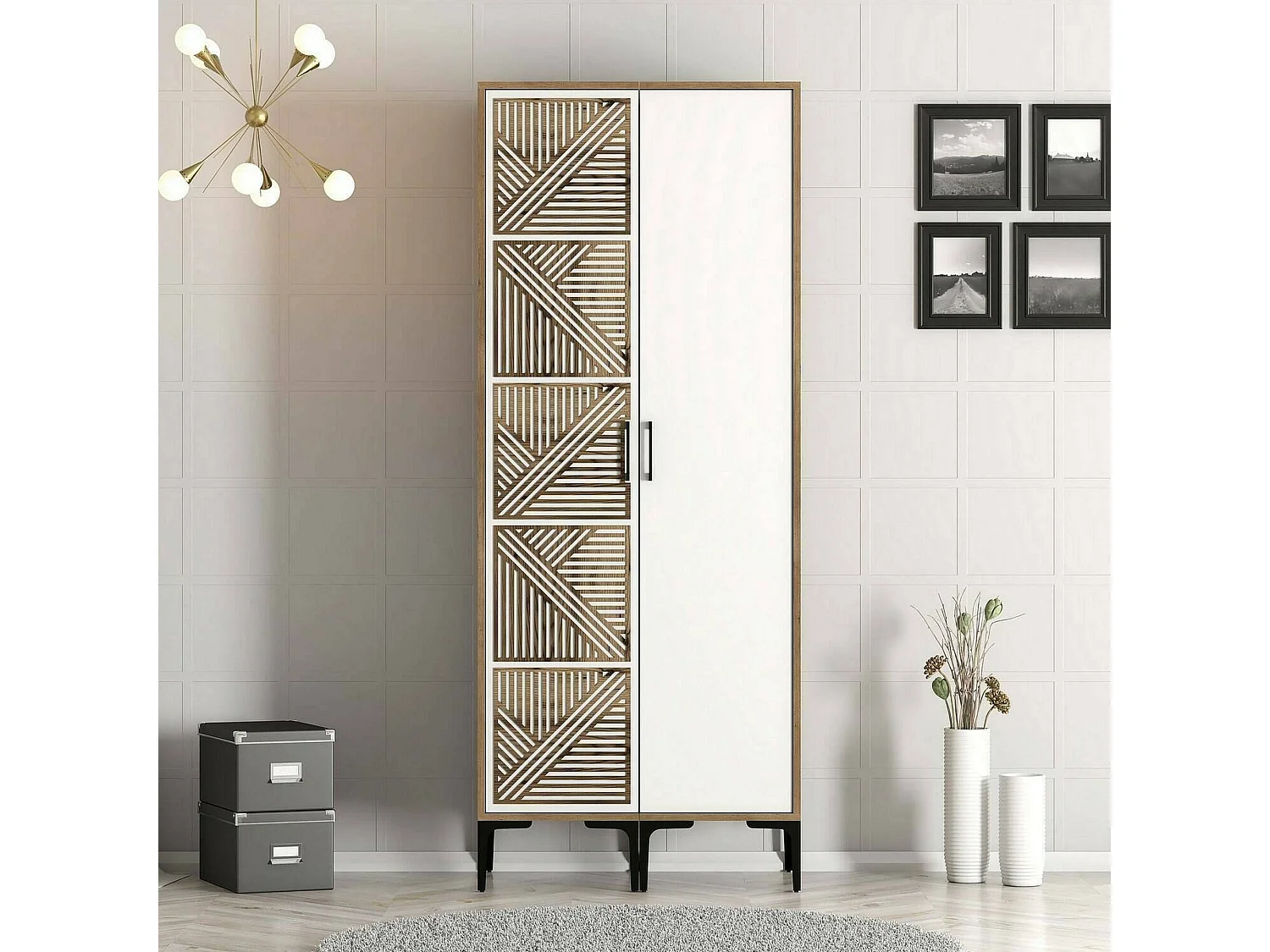 Armário Dbenkovi 2 portas, Móveis de quarto, Armário, Armário, 80x201h48 cm, Nogueira e Branco