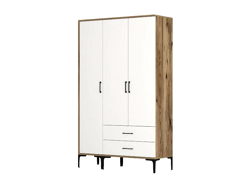 Kleiderschrank 3 Türen Dangiull, Schlafzimmermöbel, Schrank, Garderobe, 120x201h48 cm, Walnuss und WeiÃŸ