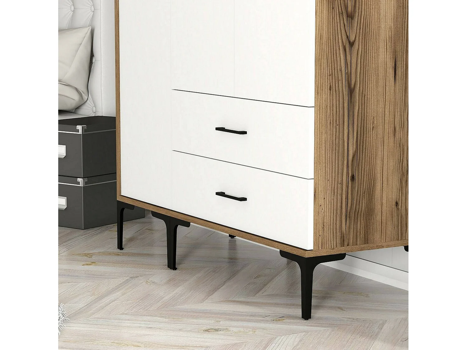 Armário Dangiull de 3 portas, mobiliário de quarto, roupeiro, roupeiro, 120x201h48 cm, nogueira e branco