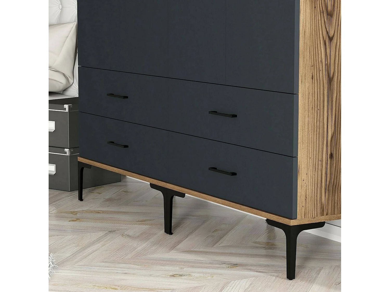 Grande Garde-robe Dfurlott, Meubles de chambre, Penderie de plain-pied, Placard à vêtements, 160x201h48 cm, Noyer et Anthracite