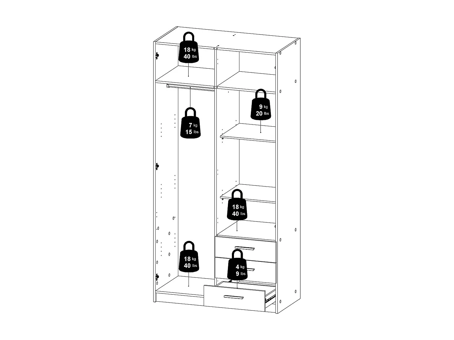 Kleiderschrank 2 Türen Dscopon, Schlafzimmermöbel, Schrank, Garderobe, 99x50 h200 cm, Eiche